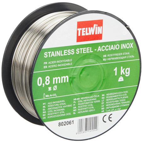 Bobina de alambre de acero inoxidable Ø 0,8mm 1,0 Kg Telwin cod. 802061